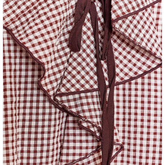 Zara Plaid Ruffle Bow Blouse – XL – NWT – Bordeaux/Ecru - Picture 3 of 4
